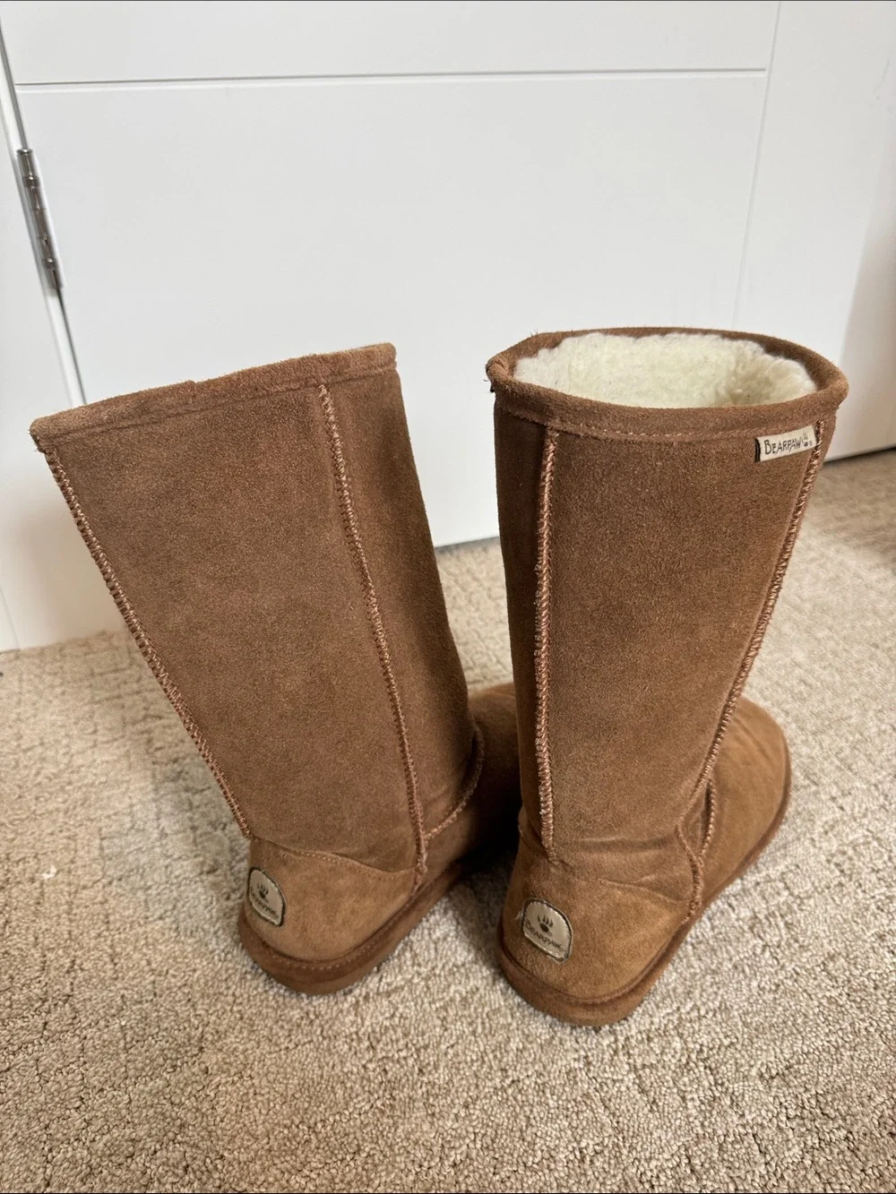 BearPaw Tall Brown Winter Boots with Cream Shearling Lining